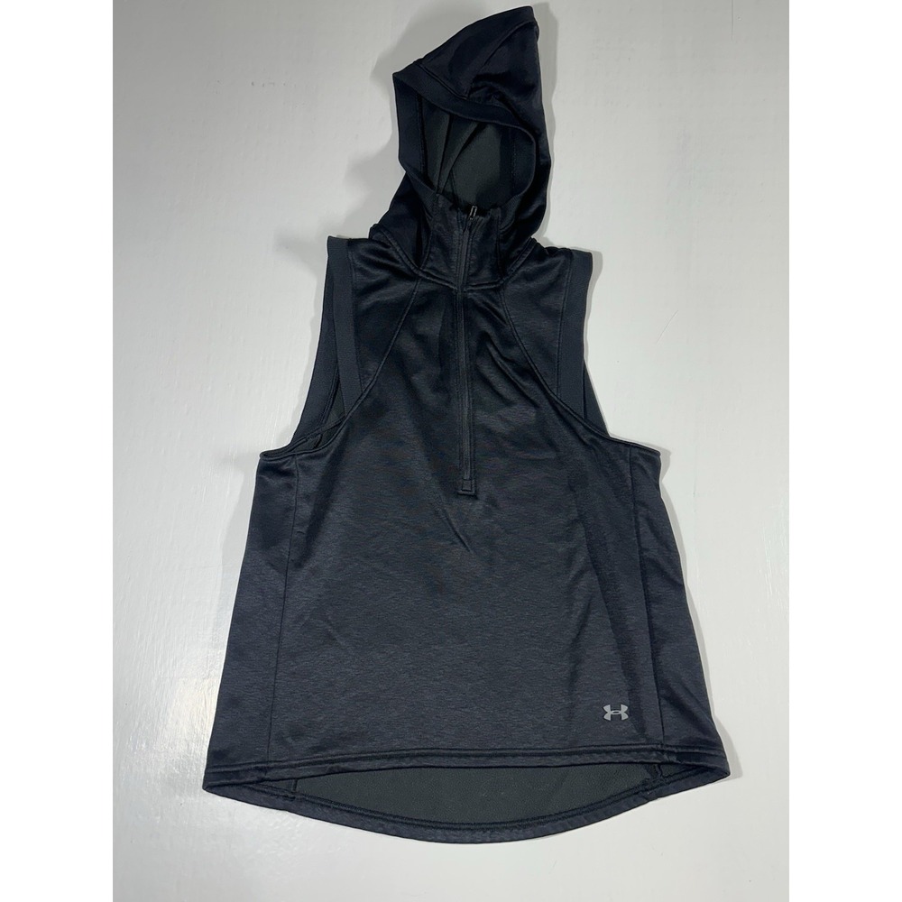 Under Armour Cold Gear Hooded 1/2 Zip Fleece Vest Womens Medium Black Loose